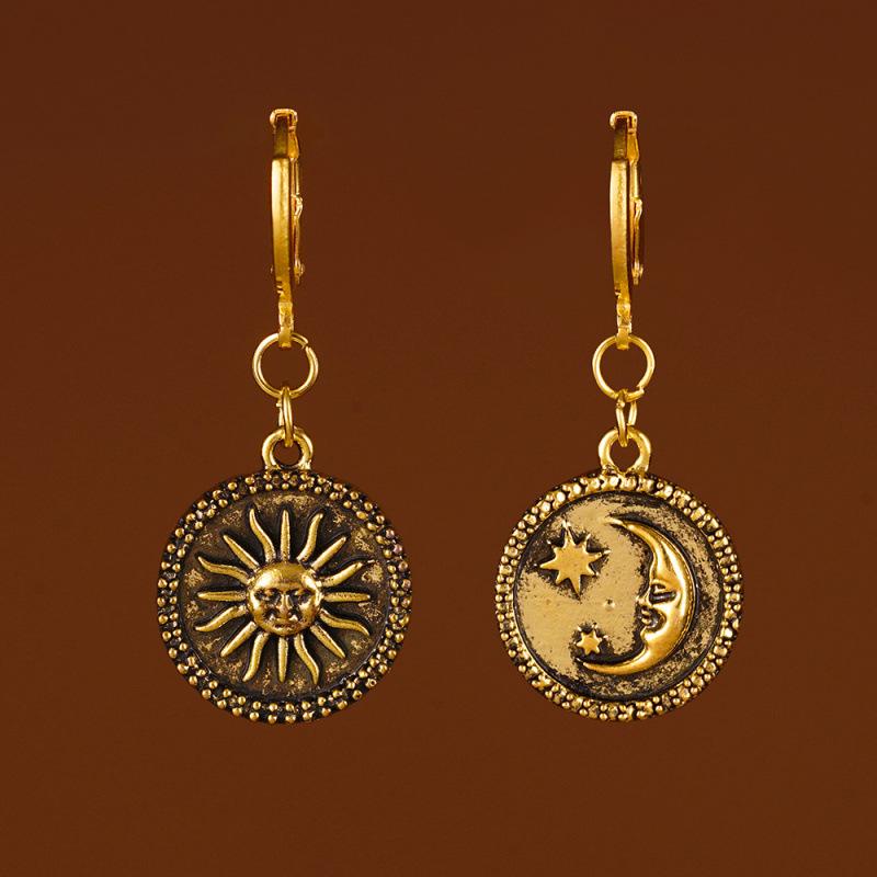 Asymmetrical Sun & Moon Pendant Earrings for Women