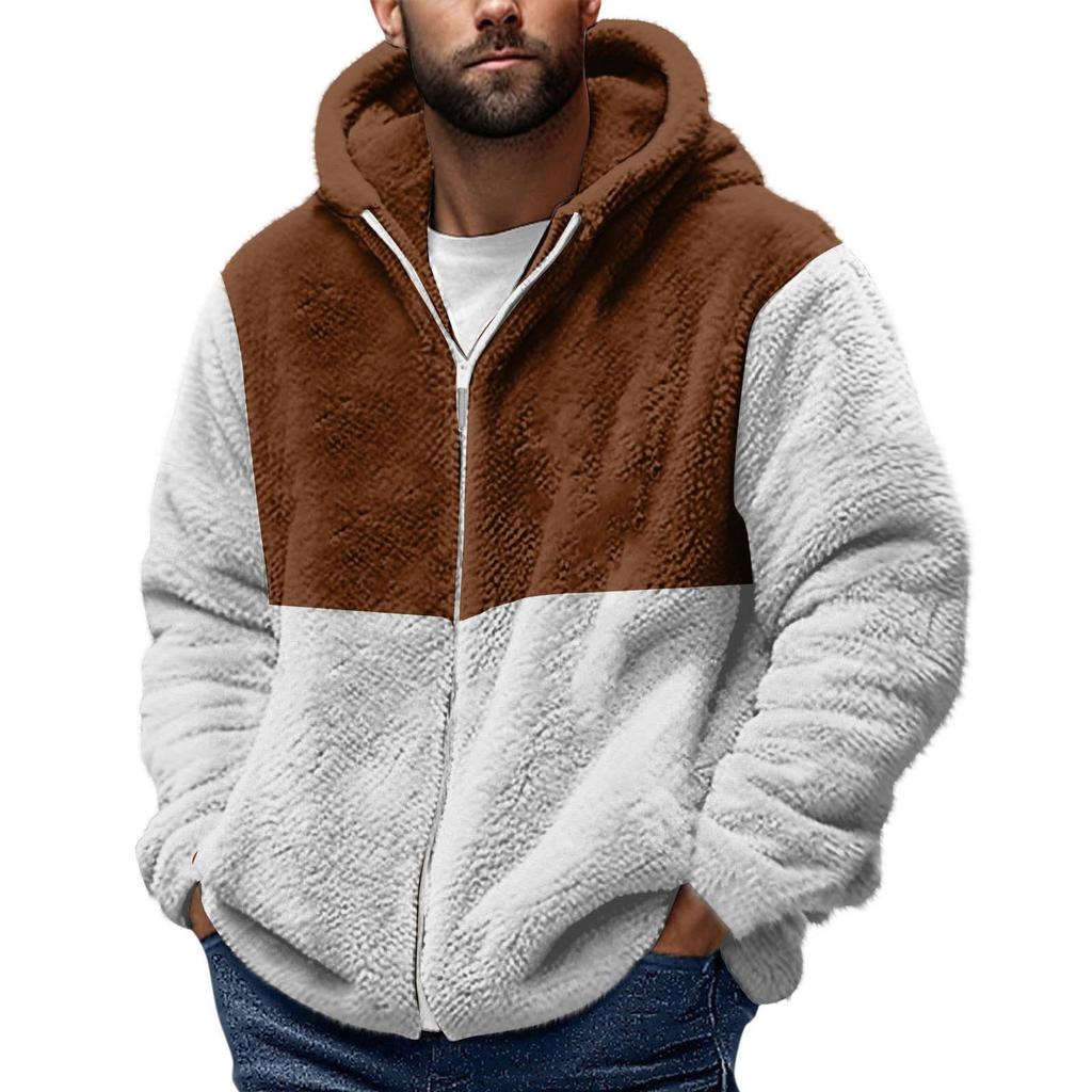 Men'S Winter Zipper Hooded Fleece Sweatshirt With Patch Pocket Casual Jacket