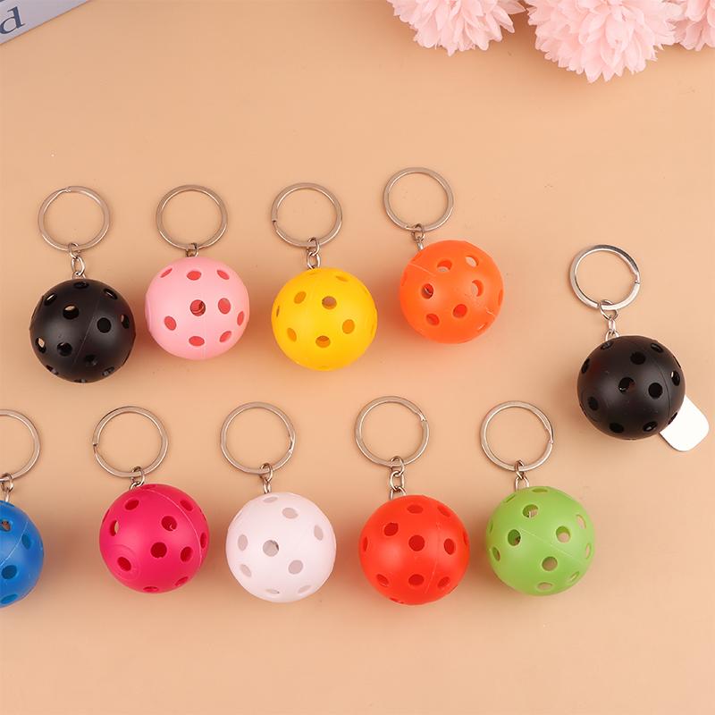 Creative Pickleball Racket Metal Keychain Colorful Hollow Golf Ball Keychains Pickle Dink Ball Fans Party Gift Bag Pendant