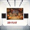 2D Plane, 1 Rural Farmhouse Background with a Pumpkin Field, Indoor/outdoor Autumn Party Decoration