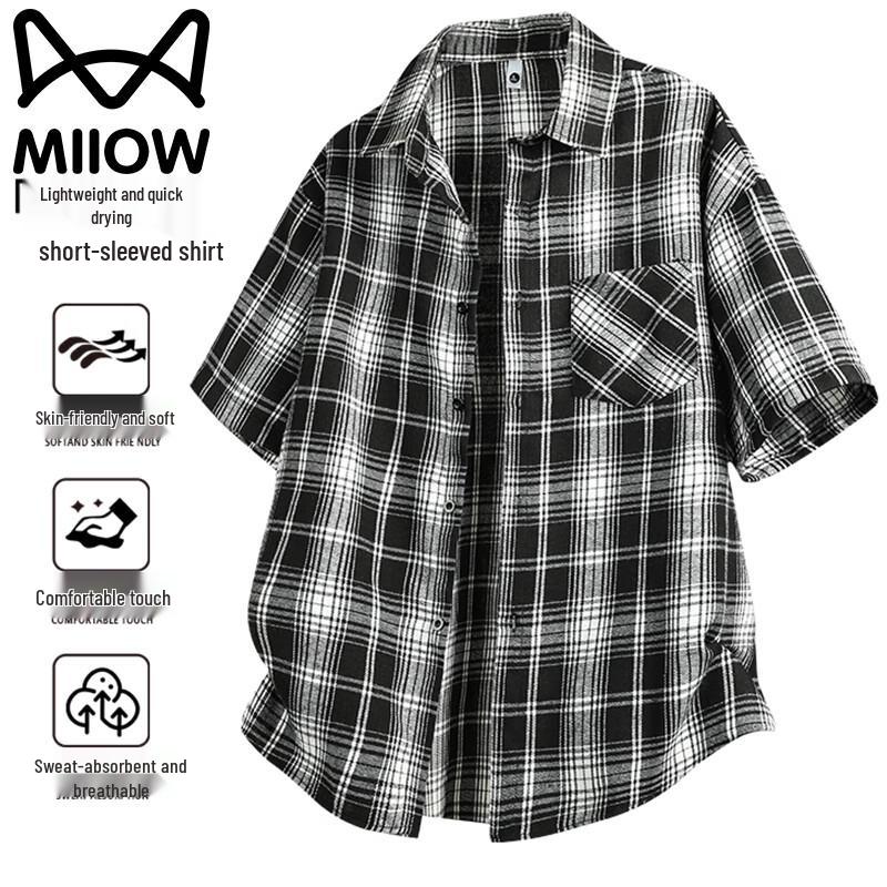 MiiOW Men s Plaid Short Sleeve Shirt XL
