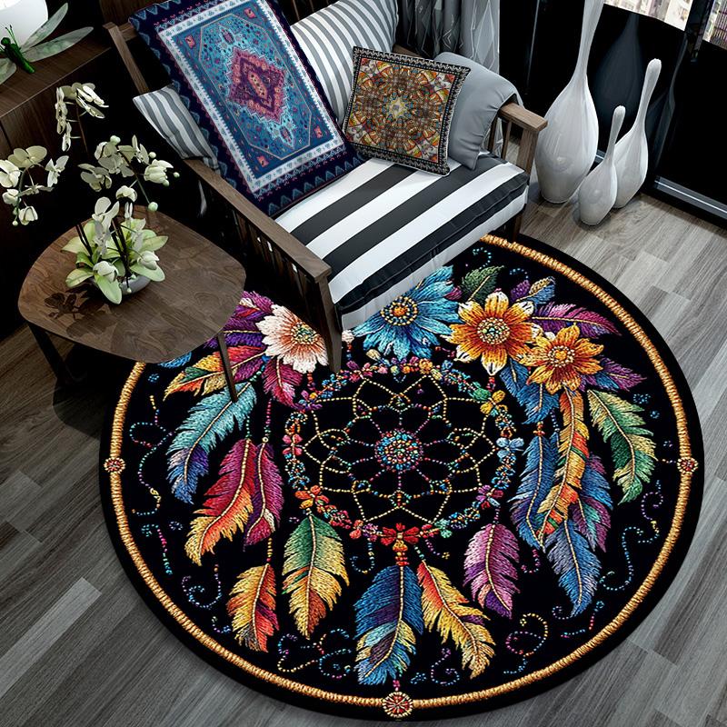 Okrągły dywanik Dreamcatcher, dywanik do salonu, sypialni, sofy, pokoju zabaw, dekoracja, antypoślizgowa mata podłogowa