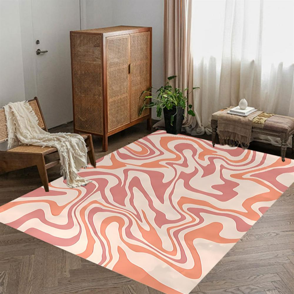 Modern Orange Striped Geometric Carpet Living Room Decor Sofa Rug Bedside Soft Area Rug Balcony Coffee Table Floor Mat Doormat