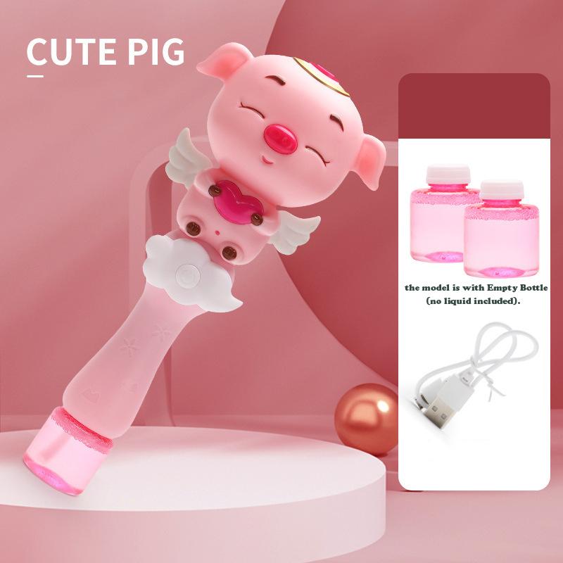 Cartoon Cute Pig Electric Bubble Gun Kids Toy Bubbles Machine Automatic Soap Blower with Light Outdoor Party Bubble House Gift