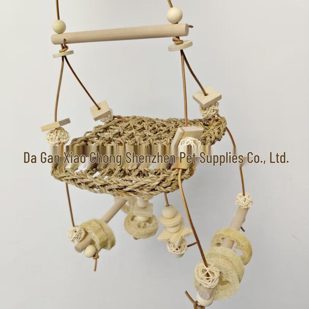 Parrot Toy Set: Perch Stand, Hammock, Climbing Net & Loofah Chew