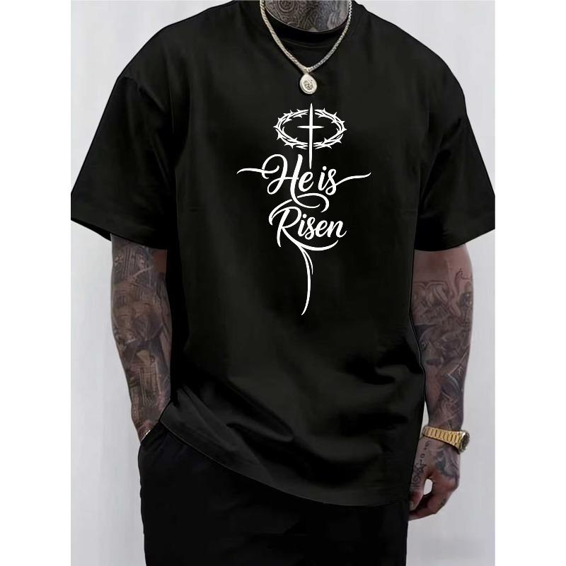 

European Size He Has Revived the Cross Halo Easter Men s Printed Short-sleeved Shirt, the New Trendy Men s Wear, the Printed Breathable Fabric Top 4XL чорний