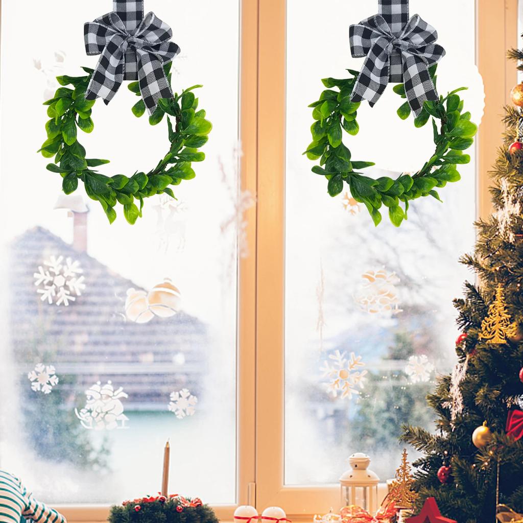 Wreath With Bow-Knot Christmas Decor Artificial Plant Fake Flower DIY Crafts Candle Rings Gift Box Window Wall Dining Table