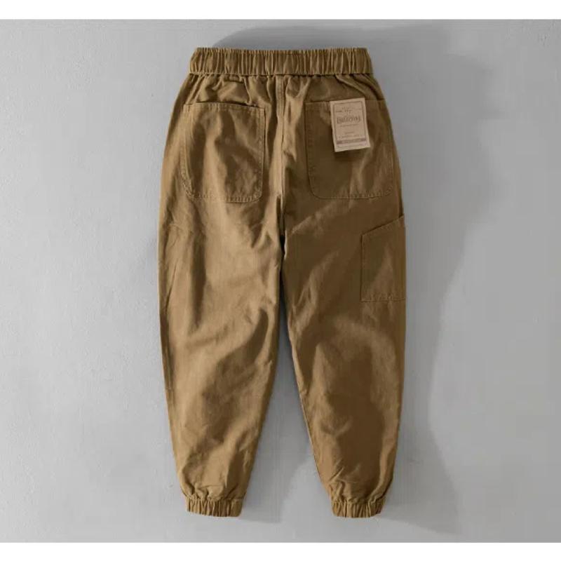 American Cargo Pants Autumn Pure Cotton Comfortable Casual Men Pants Elastic Waist Black Ankle Tied Pant Vintage Men Trousers