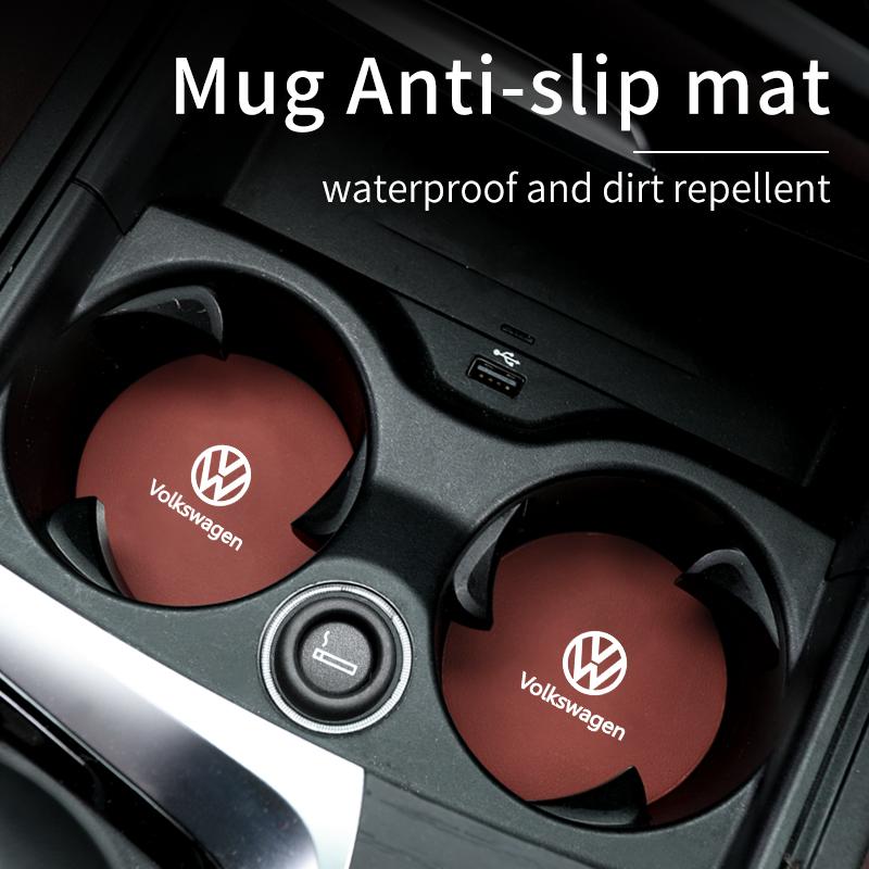 2pcs Car Leather Water Coaster Anti-slip Mats Bottle Cup Holder For Volkswagen VW Tiguan CC Jetta Polo Golf Passat T-ROC Touareg zf9