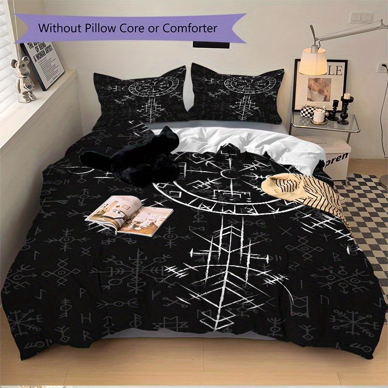 3pcs Viking Runes Bedding Set Soft Polyester Down Comforter Cover and Pillowcases, Suitable for All Seasons, Practical Gifts for the Home 0729093
