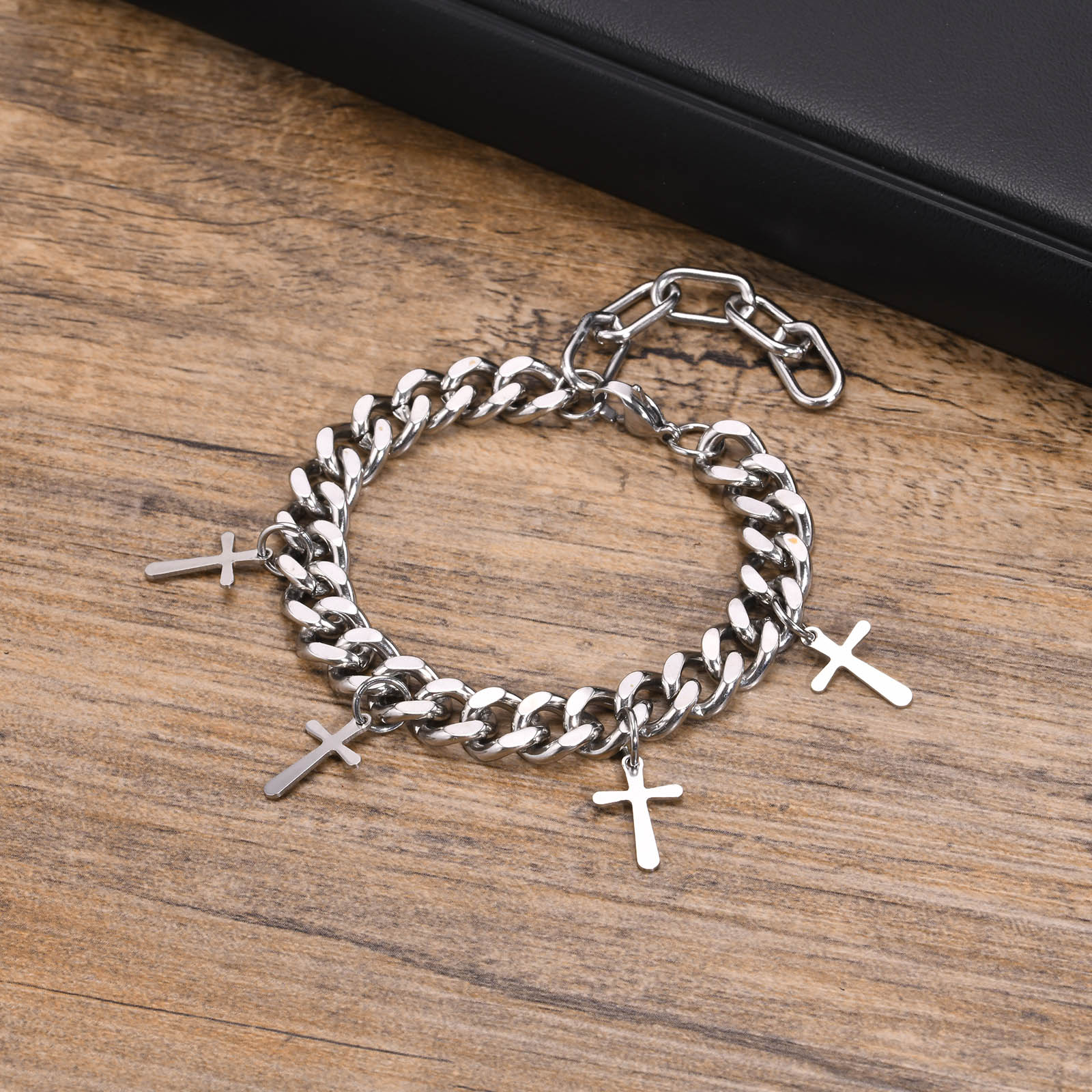 Mprainbow Mens 9MM Cuban Chain Bracelets, Waterproof Stainless Steel Link Chain Wristband with Cross Charm Gifts for Him Jewelry 17cm-22cm