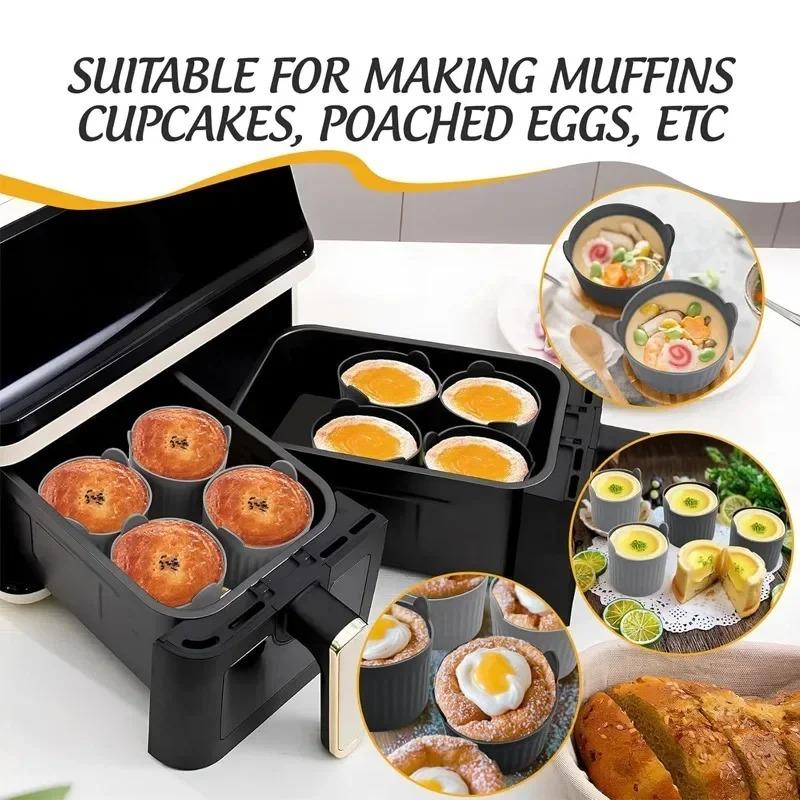4/6Pcs Air Fryer Egg Poacher Cups Silicone Egg Cooker Mold Custard Tart Desserts Cake Baking Tools Muffin Cases Kitchen Supplies