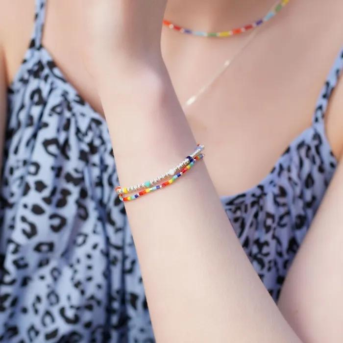 Rainbow Delica Beads Bracelet Rainbow Color Delica Beads Layered Bracelet