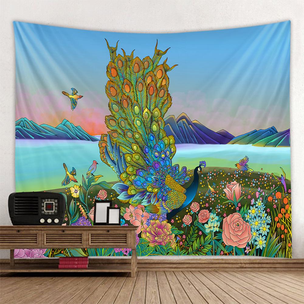 Tapestry Wall Hanging, Peacocks, Flowers, Forests, Bohemia, Aesthetics, Room Decoration, Wall Decoration, Blankets, Bed Sheets