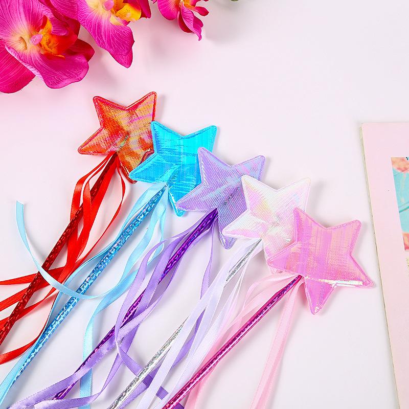 5/10Pcs Princess Fairy Magic Wands Shiny Ribbon Star Durable for Cosplay Party Kids Pretend Role Play Props
