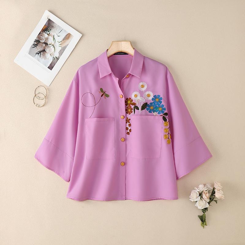 ZANZEA Women Casual Turn Down Collar Loose 3/4 Sleeve Floral Blouse