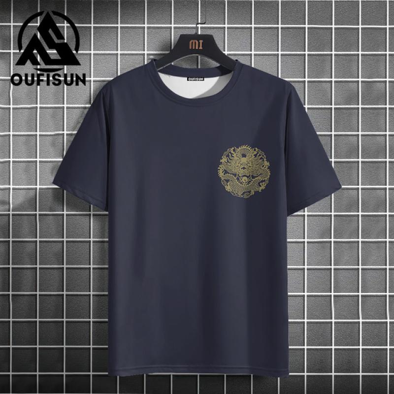 Letní pánské tričko s potiskem draka, módní, ležérní, s krátkým rukávem, denní pouliční oblečení, nadměrné, s kulatým výstřihem, pulovr