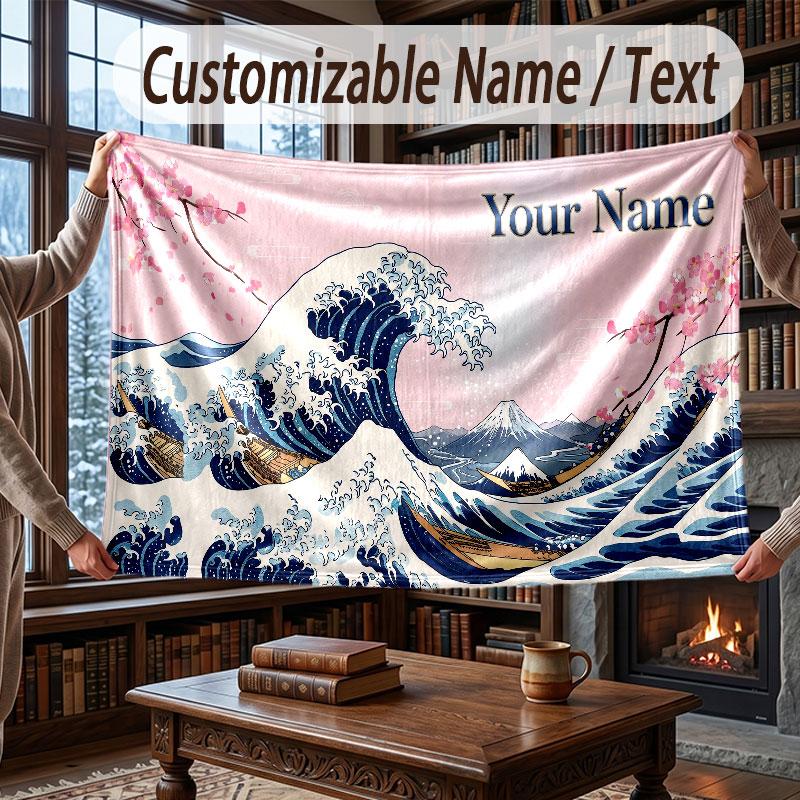Octopus Sea Life Theme Throw Blanket Custom Name Text Personalized Blanket Soft Cozy Blanket for Home Sofa Bed