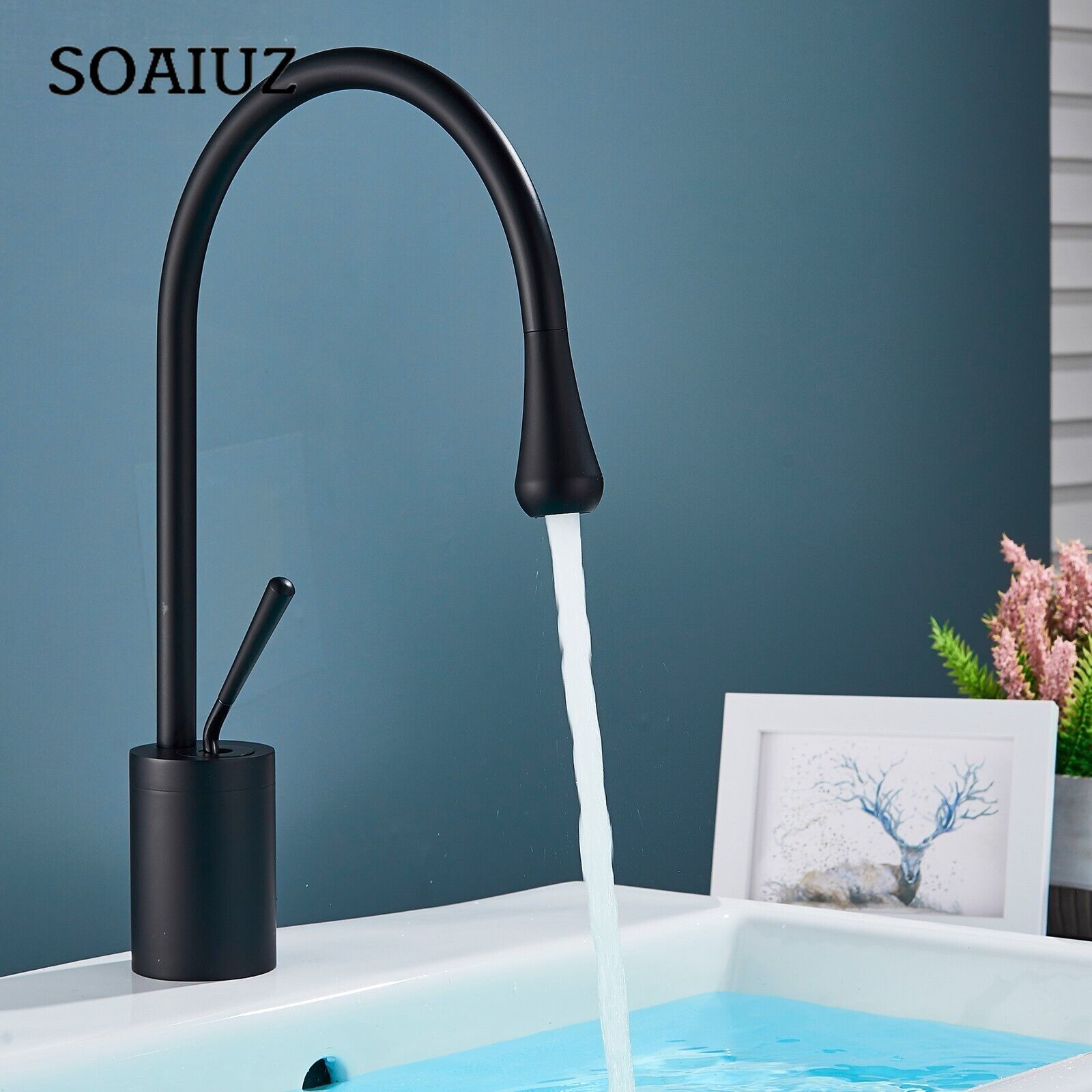 

Моноблочный смеситель для раковины с однорычажными однорычажными кранами для раковины из нержавеющей стали из нержавеющей стали, матовый черный