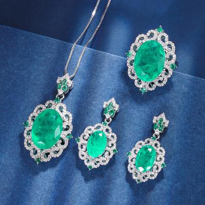 Schmuck Kupferboden Vergoldet Simulationssmaragd Damenanzug Kreatives Voll-Diamant-Luxus-Setting 13 * 18-8 * 12
