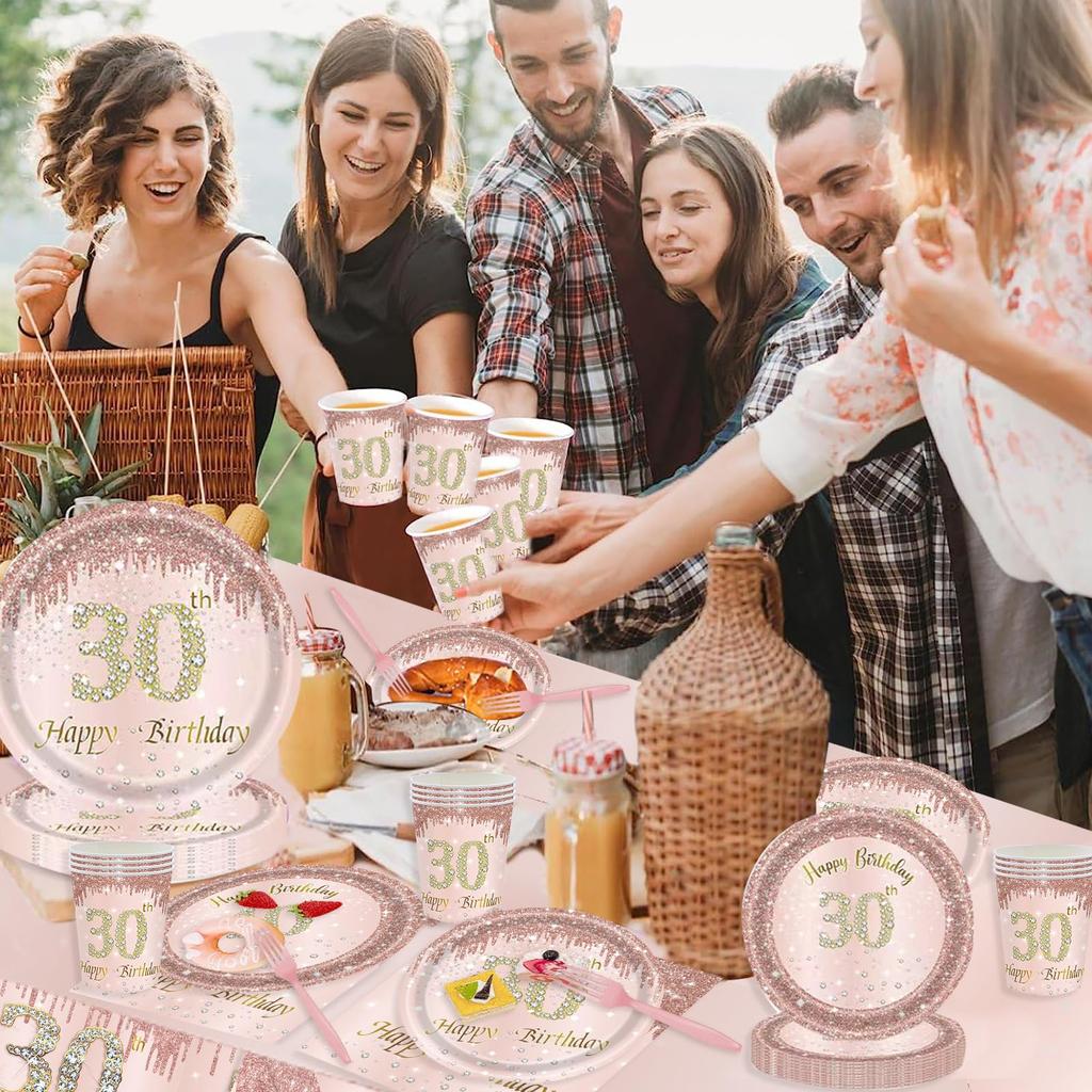 30th Birthday Decorations For Her Rose Gold Plates Napkins CupsTablecloths Hello30 Balloons 30th Birthday Party Favors For Women