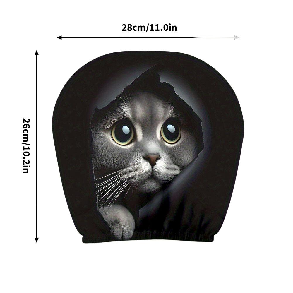 2 pieces of realistic car headrest covers with cute cats showing their faces, washable and stretchable, car interior decoration