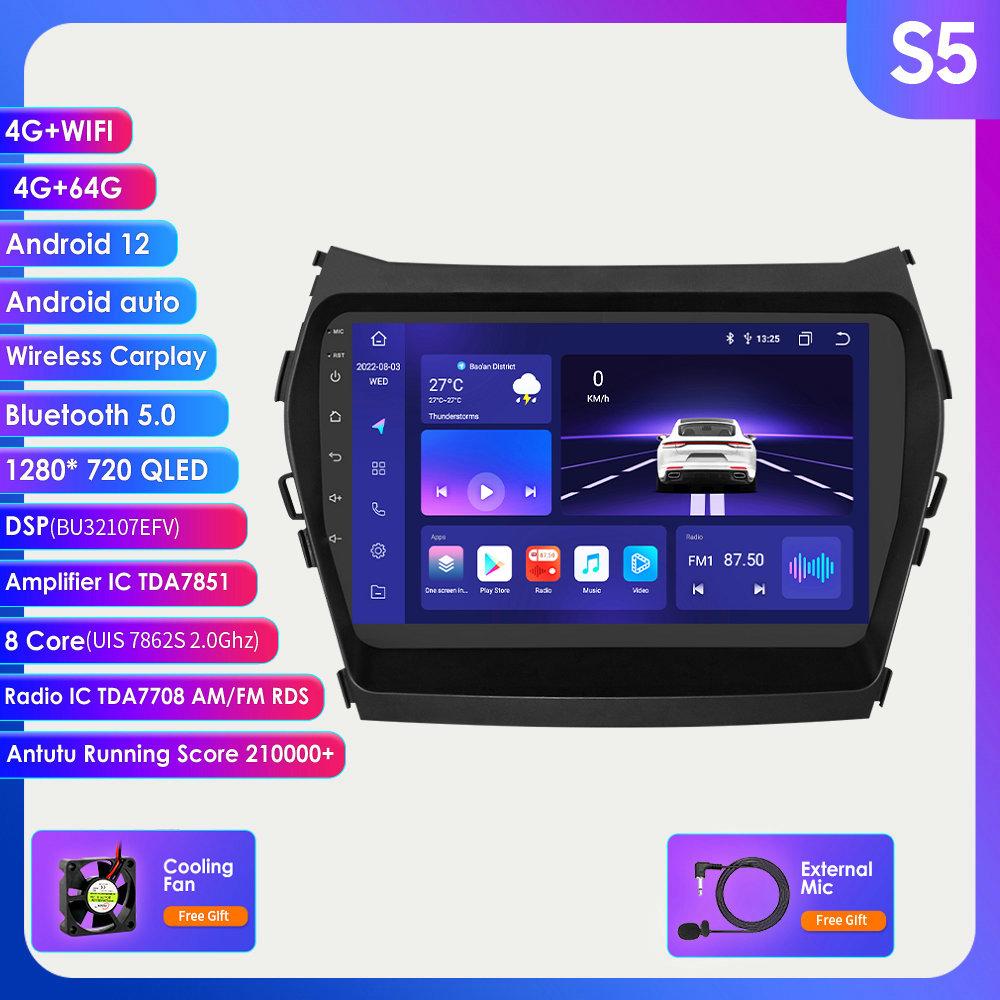 Carplay 4G-LTE 2 Din Android 12 Autorádio Multimediální video přehrávač pro Hyundai Santa Fe 3 2013-2017 IX45 Navigace GPS Stereo BT inteligentní obrazovka