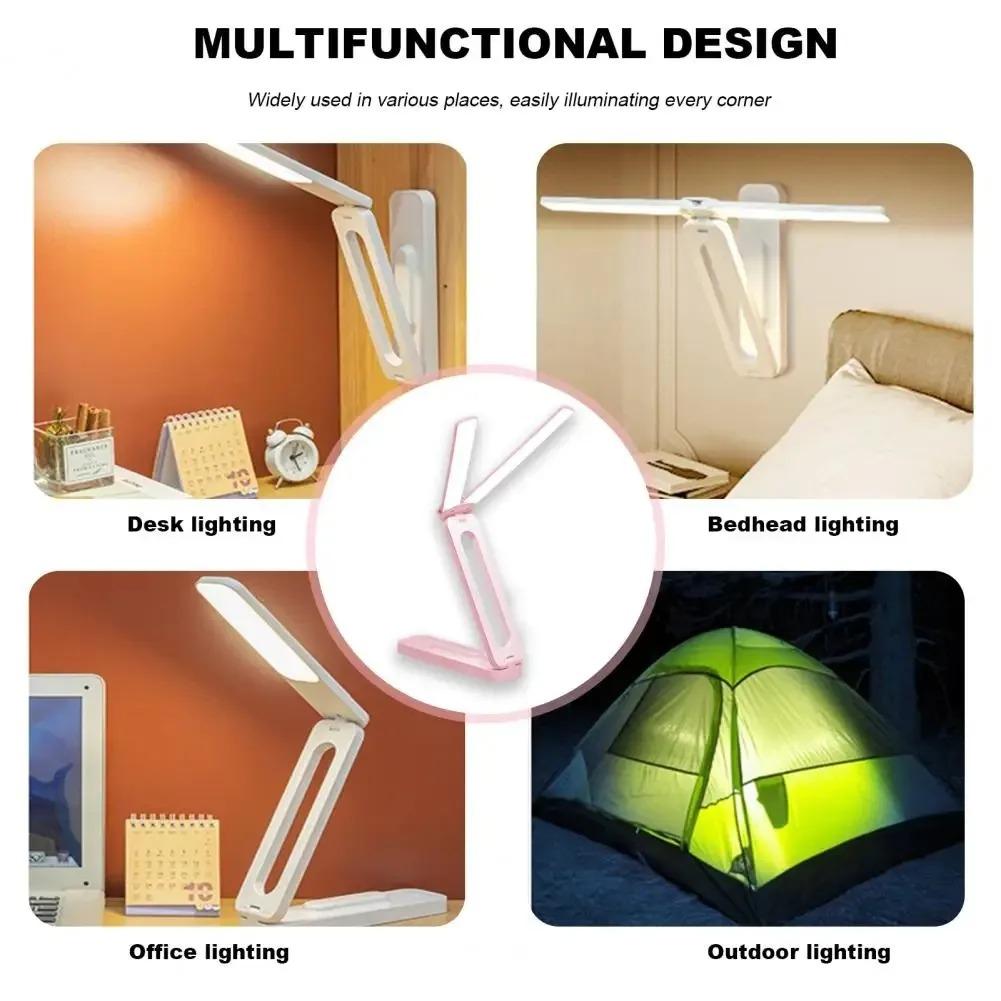 LED Desk Lamp Multifunctional Foldable Reading Book Light 3 Light Colors Rechargeable Portable Lighting for Study or Official