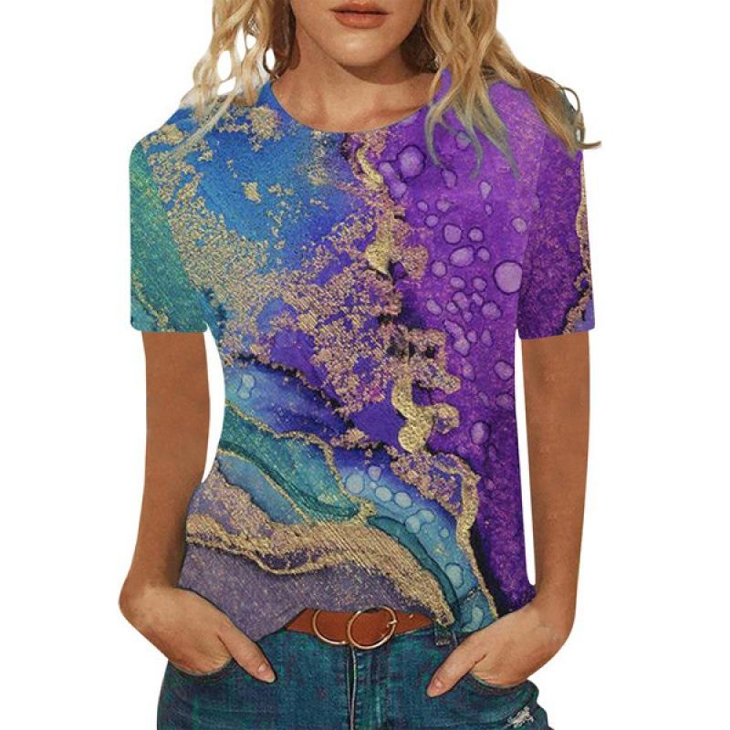 Women's Summer 3D Printed Short Sleeve V-neck Top T-shirt for Women