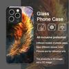 Aesthetic Phoenix Fire Feather Pattern Tempered Glass Phone Case for iPhone 17 16 Pro Max 15 14 Plus 13 12Mini 11 X XS MAX Cover