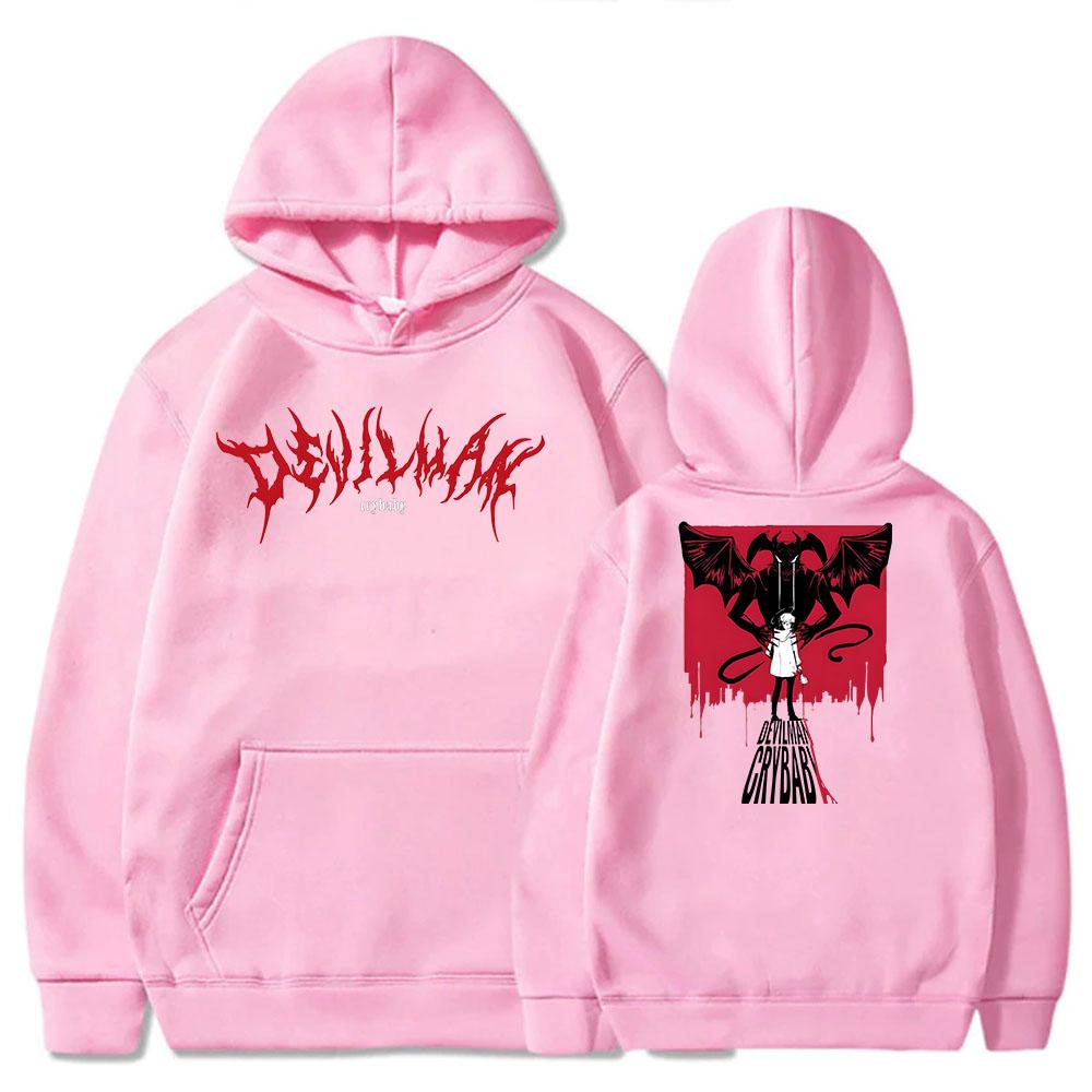 Japanese Anime Devil Print Hoodie Unisex's Cartoon Sweatshirt Unisex's Autumn Long Sleeve Pullover Street Fashion Pullover Long Sleeve