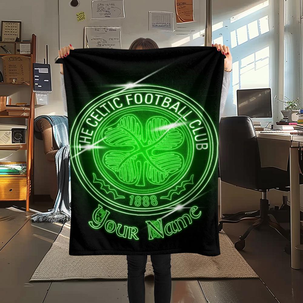 1PC Celtic Fc Crest Custom Name Patterned Flannel Blanket Suitable For All Seasons For Home Decor Warmth And Comfort Gifts Holiday Present