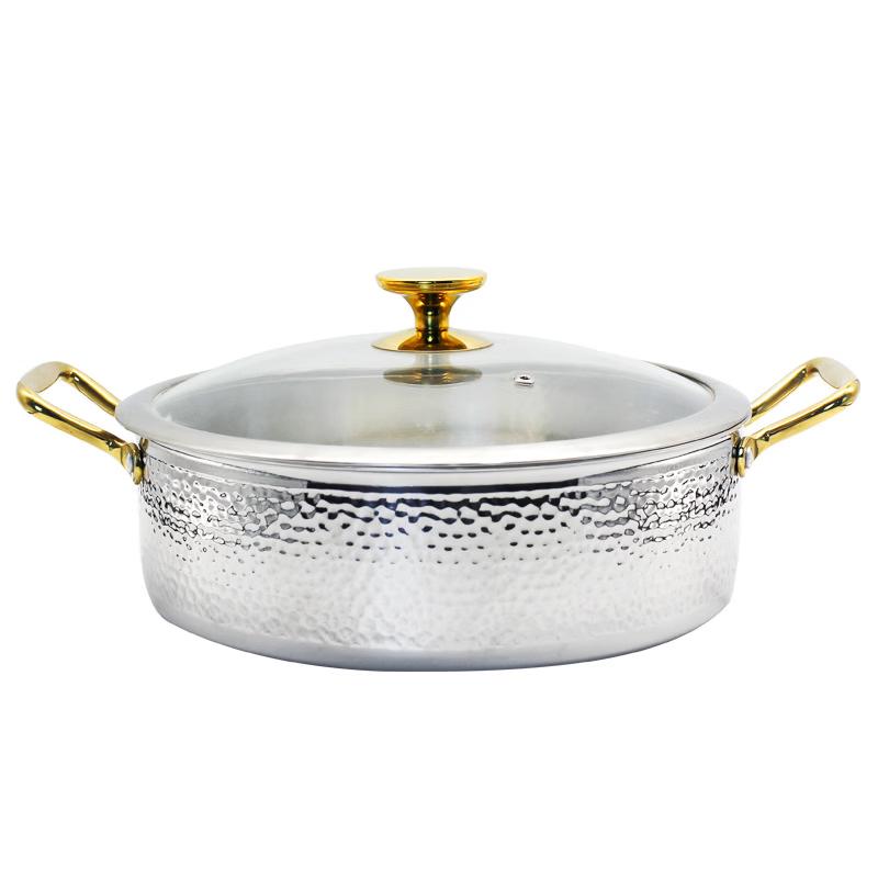 GUANGXIFUCLQ 304 Stainless Steel Gold Handle Hammered Hot Pot