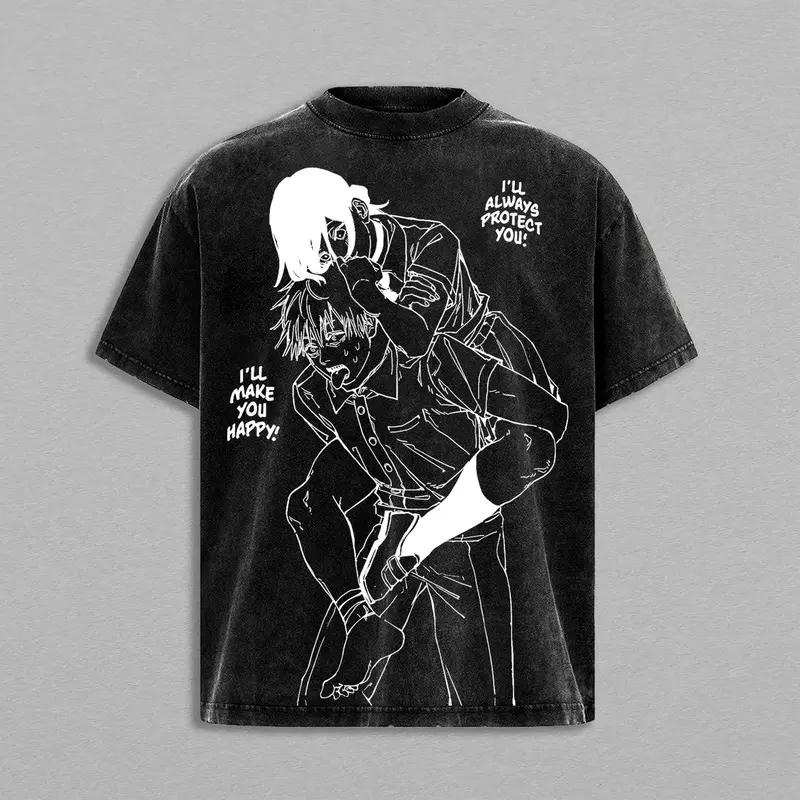 

Japan Hot-blooded Anime Chainsaw Man Graphic Print T-Shirt Men Women Vintage Washed Cotton Summer New Tee Streetwear Harajuku Fashion Oversized Top L