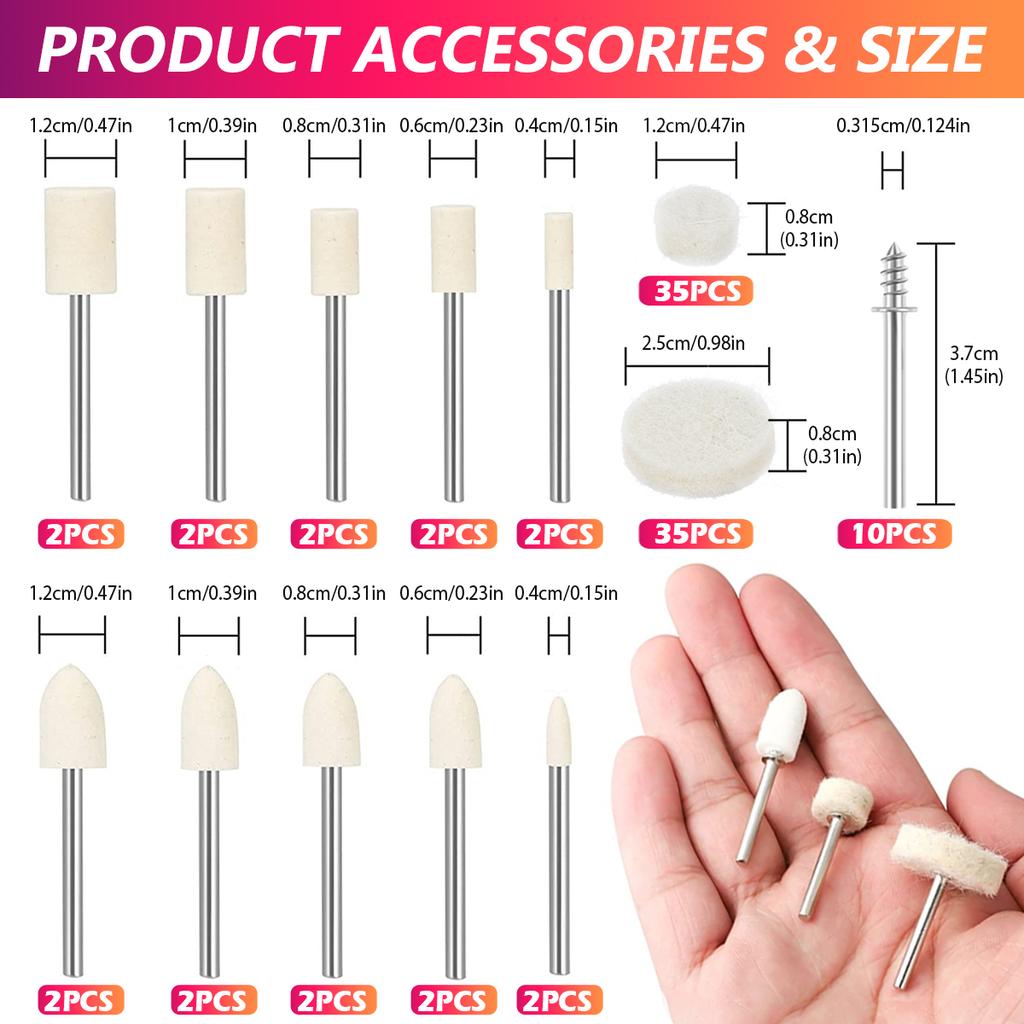 100 Pcs Felt Polishing Wheel Wool Pad Grinding Sanding Head Abrasive Buffing Wheel Shank Cotton Thread Polishing Mini Brush