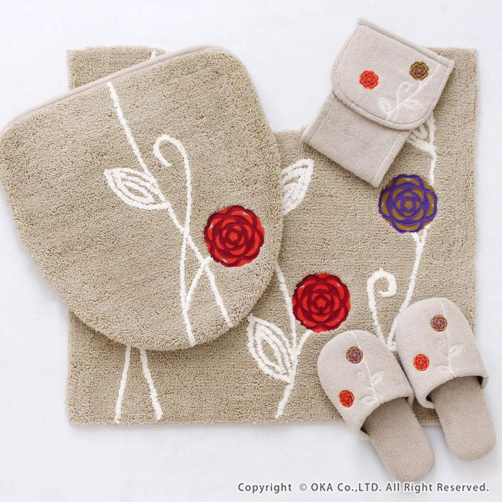 OKA Etoff Regular Toilet Mat, Approx. 57cm X 62cm, Beige (Washable, Stylish, Wide, Scandinavian Design)