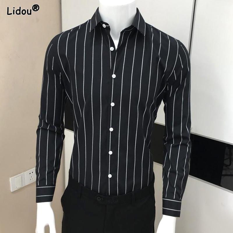 

Мужская одежда Классическая полоска Простота Пуговицы Отложной воротник Мода Деловой кэжуал Весна Лето Формальные Тонкие рубашки 4XL