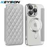 KEYSION Custodia Portafoglio a Libro in Pelle Placcata per iPhone 11 12 13 Pro Max Slot per Carte Ricarica Wireless Magnetica Cover Posteriore del Telefono