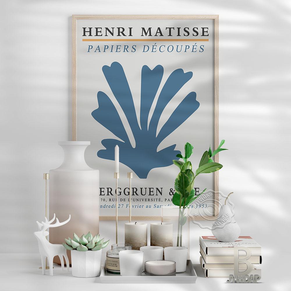 Henri Matisse Leaf Poster, Nordic Style Henri Matisse Canvas Painting, Matisse Exhibition Poster, Decoupes Blue Wall Art Home Decor Gift No Frame