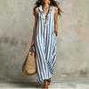European and American cross-border women's clothing Amazon 2026 new bohemian temperament vertical striped V-neck pocket sleeveless long dress