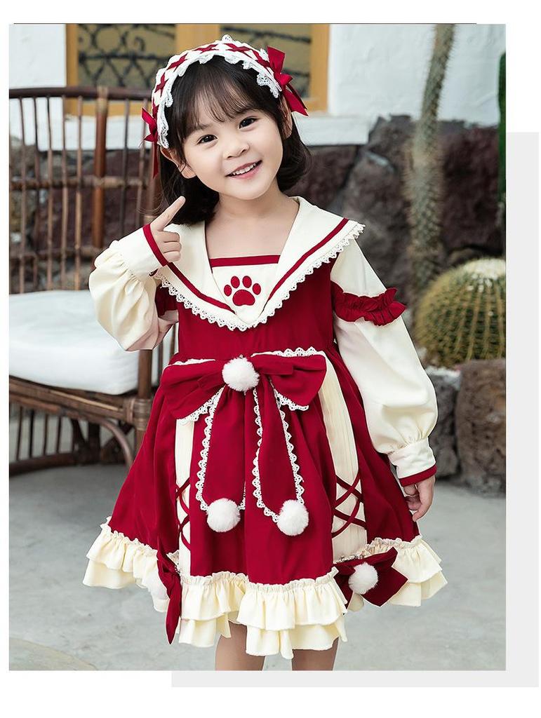 Girls' Lolita Cute Dress with Warm Fleece Lining - Spring & Autumn Formal Princess Dress for Small to Medium Primary School Children