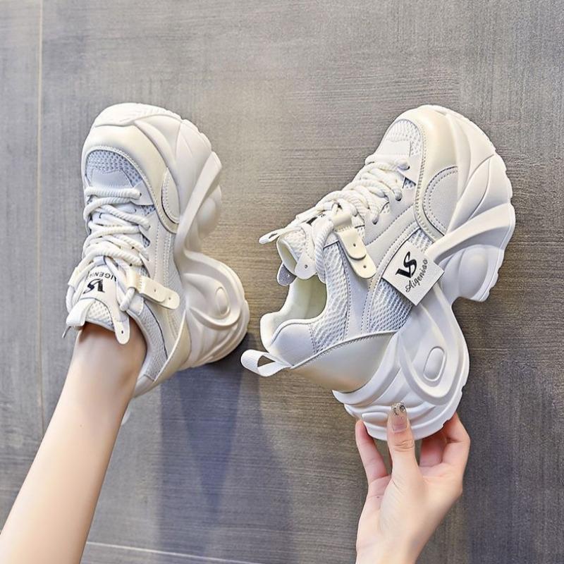 Chunky 7CM Women Casual Vulcanized Shoes High Heels Women Leather Sneakers Outdoor Increased Comfortable Platform Wedge Sneakers