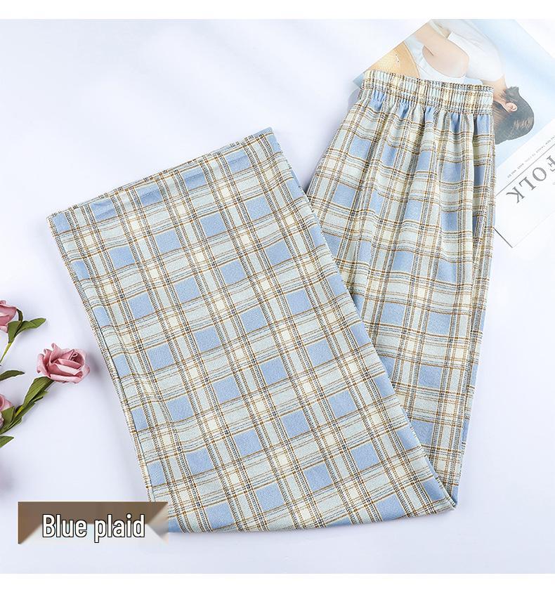 

Women s Summer Black & White Plaid High-Waisted Slimming Wide-Leg Pants, Floor-Length, Casual Style. One Size