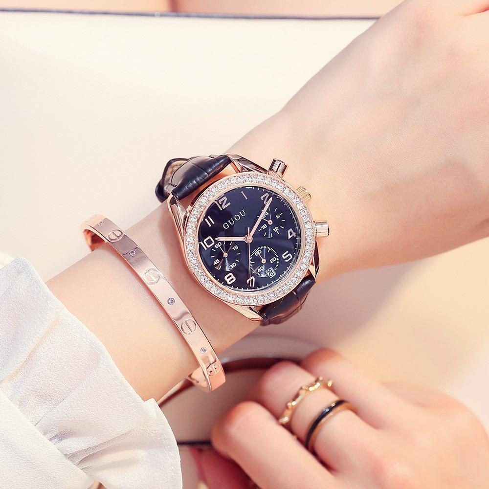 Orologio da Donna Multifunzionale Tre Contatori con Calendario Quarzo Quadrante Grande Strass Orologio Moda per Donna