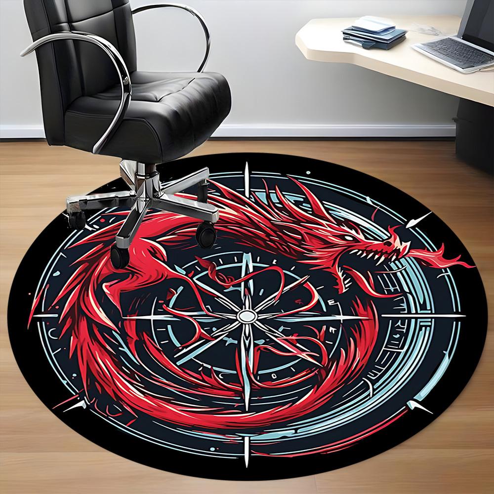 1pc Dragon Compass Office Round Area Rug, Under Office Chairs Bedroom Living Room Home Decor, Room Deco, Available in Various Sizes