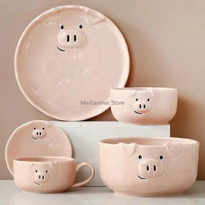Keramikschüssel Niedliches Rosa Schwein Geschirr Teller Zuhause Keramikteller Frühstück Nordischer Wind Unregelmäßiger Matter Teller Küchenutensilien