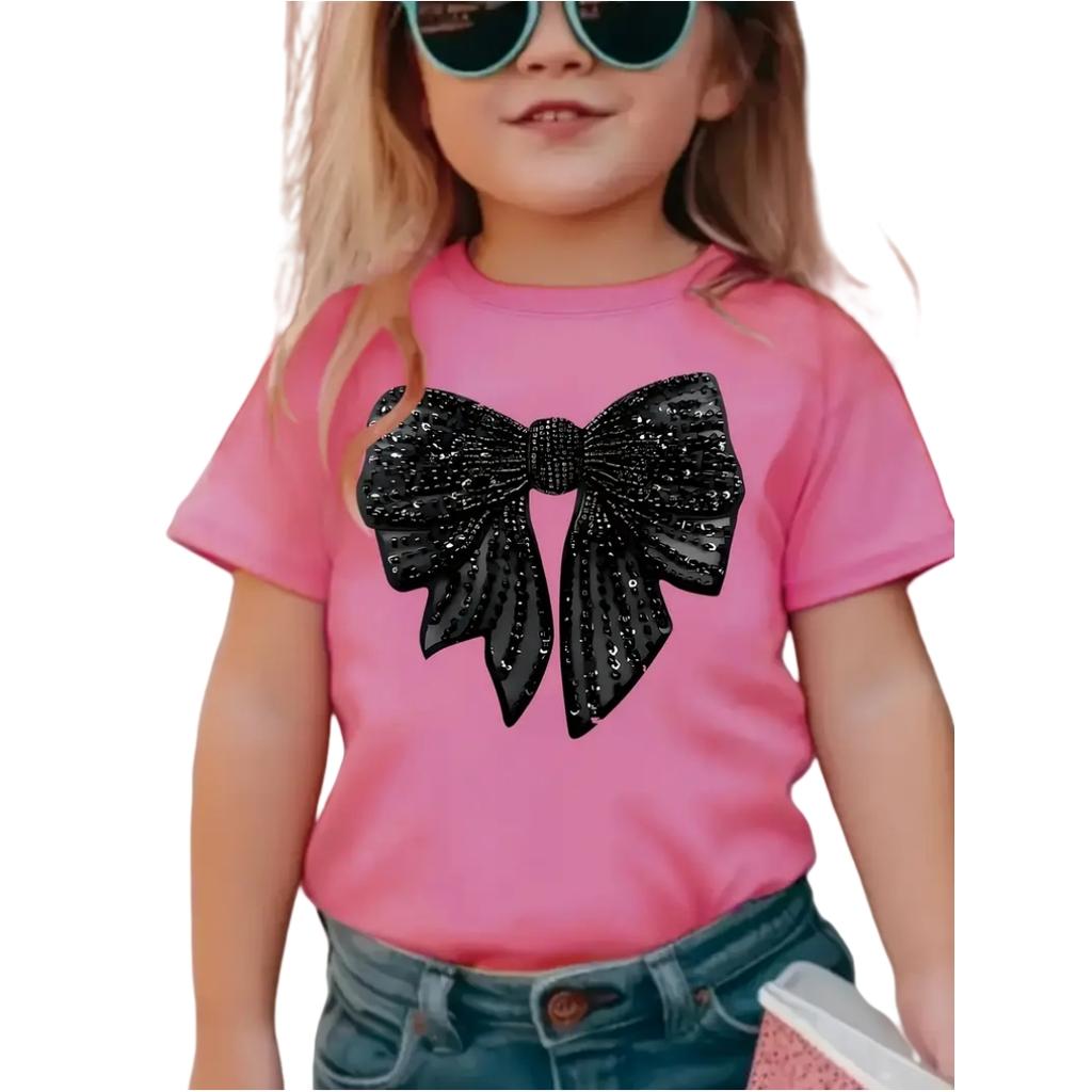 Pink Girl Top Kids Tshirt Toddler Summer Clothes Breathable Cute Boys Clothing Casual Short Sleeve Crew Neck Top Junior T-Shirt