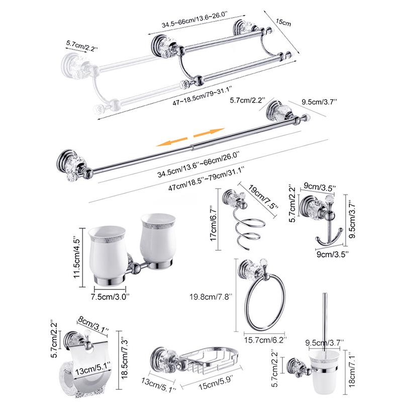 Badkamer Hardware Set Kristal Badhanddoekrek Toiletpapierhouder Zilver Chroom Handdoekrek Toiletborstelhouder Badjashaak EL8130