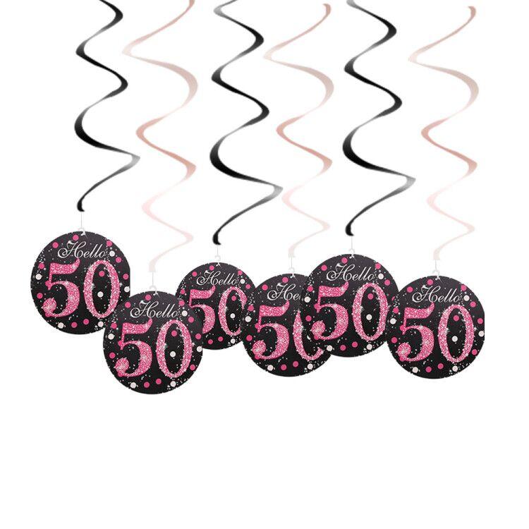 6 pezzi in PVC a spirale buon compleanno ricciolo 18 21 30 40 50 60 70 anni ornamenti appesi decorazioni per feste di compleanno