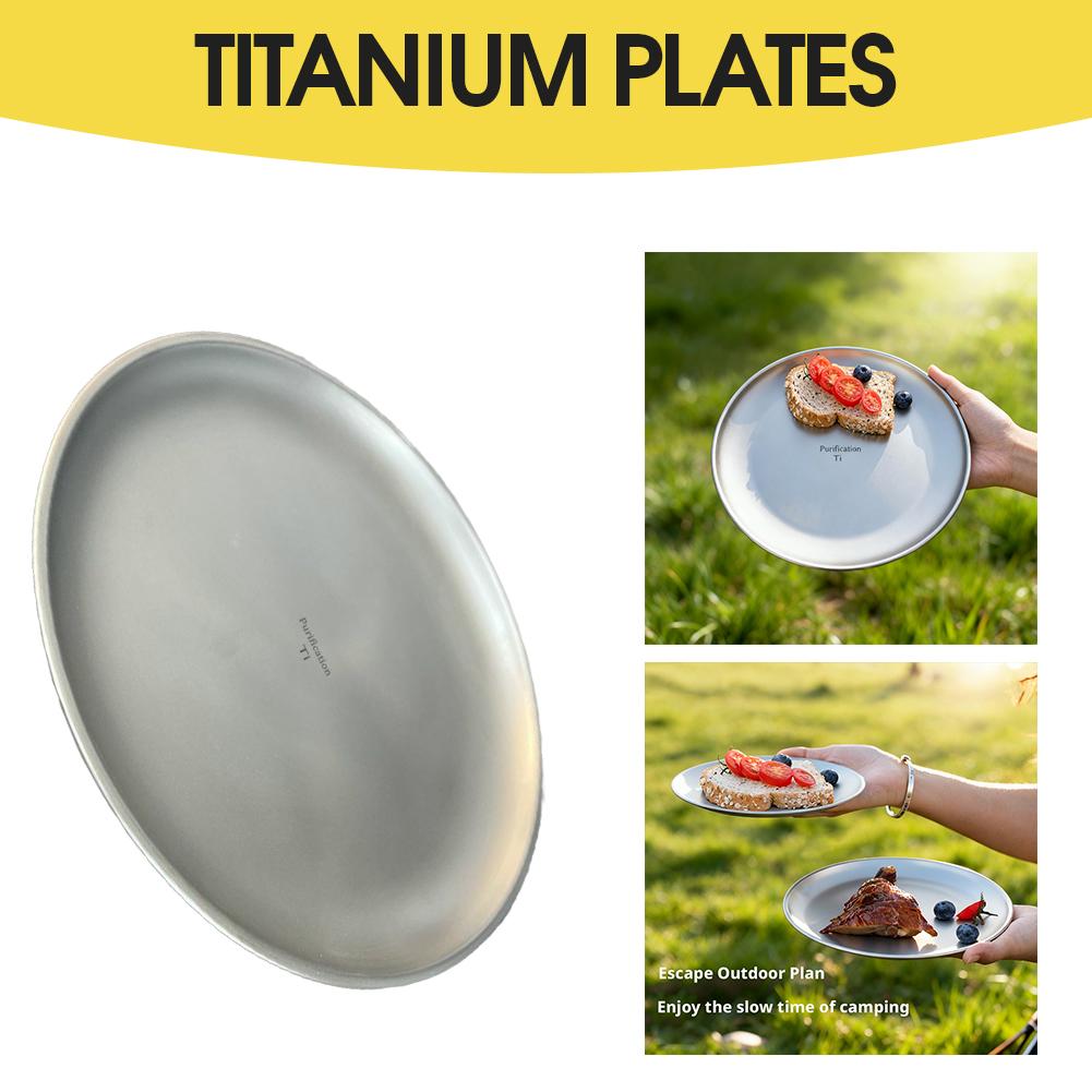 Titanium Camping Plate Lightweight Camping Plate For Barbecue Home Dinnerware Round Frosted Picnic Gear Reusable Tableware